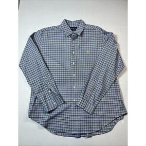 Ralph Lauren Mens Classic Fit Plaid Long Sleeve Button Down Shirt XL Yellow Blue